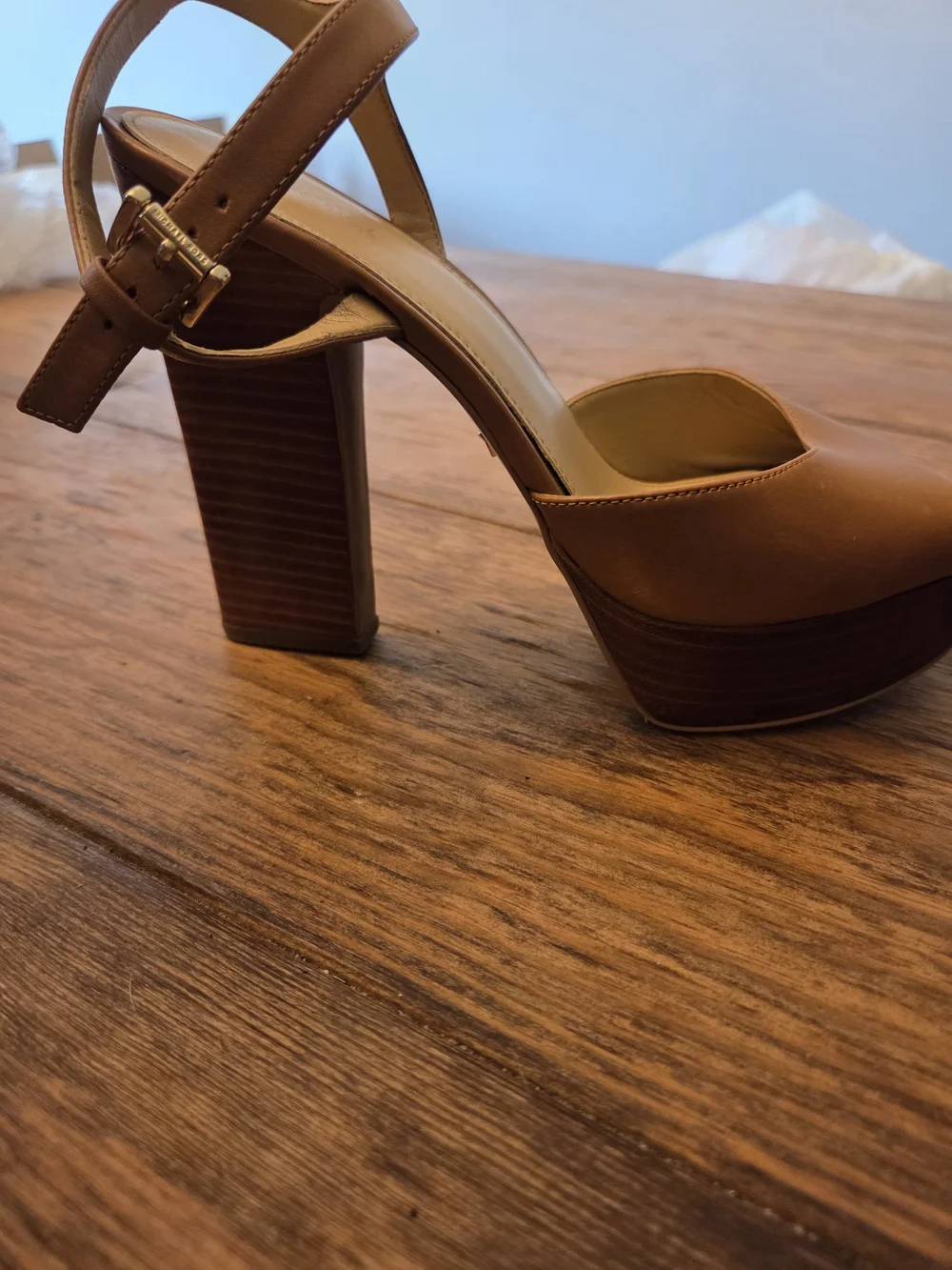 Michael Kors Tan Leather Block Heel Platform Sandals
